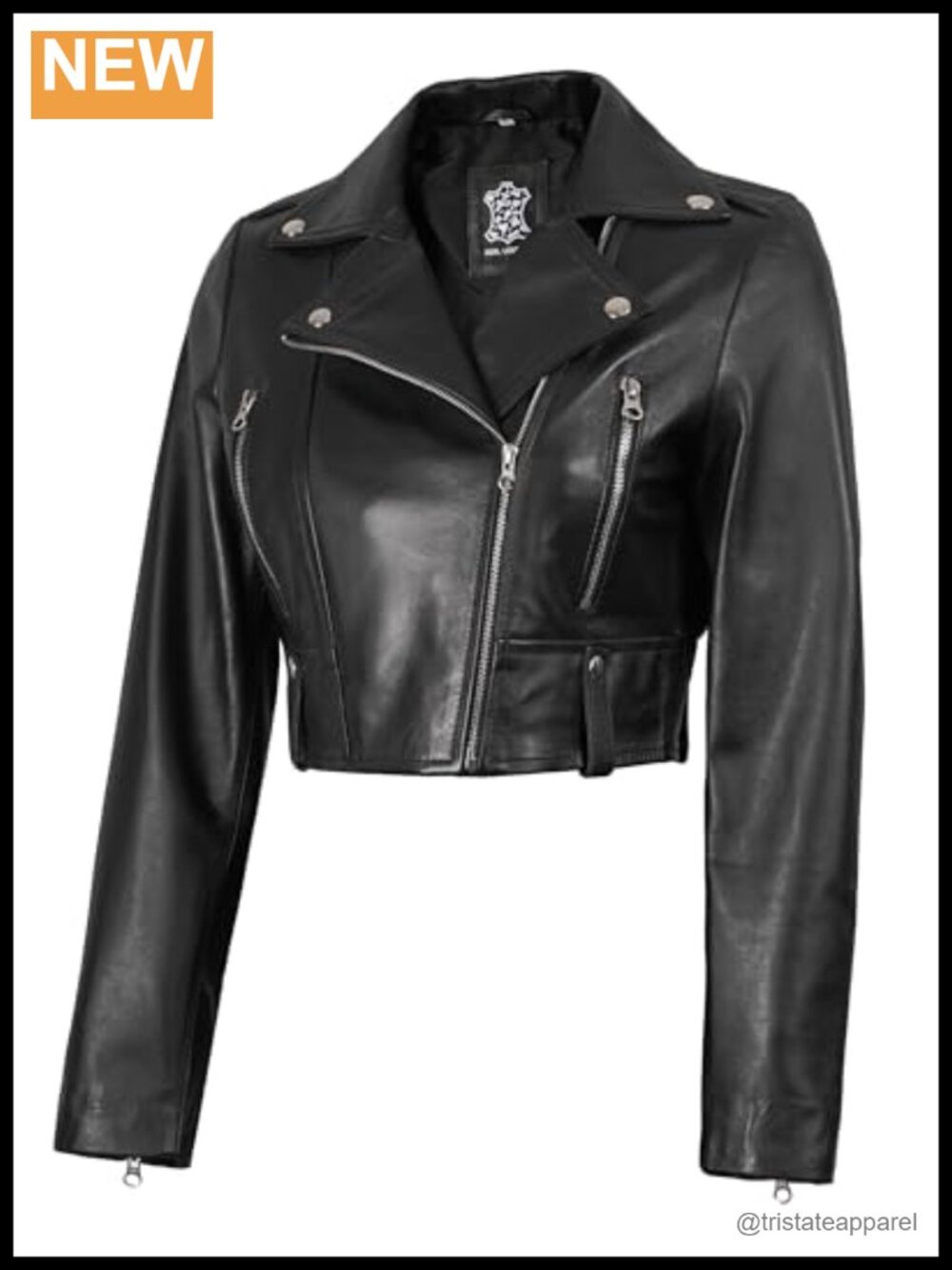 Cropped Asymmetric Leather Jacket Women Real Lambskin Zipper Pockets